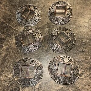6 Vtg Concho's 3 Inch Round Floral Design
